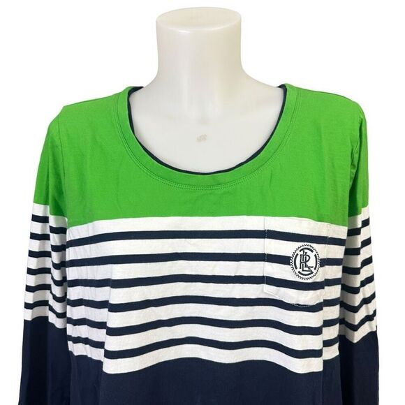 Ralph Lauren Long Sleeve Striped Nautical Blue Green RL Logo size 2XL Cotton - Picture 2 of 9
